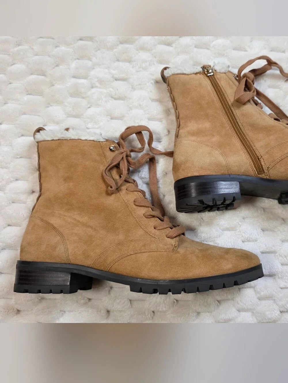 KATE SPADE Tan Raegan Shearling Lined Lace Up Combat Boots